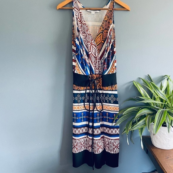 DVF Diane von Furstenberg Batik Tie Waist Dress 6 Tie Patchwork Boho Jersey - Picture 1 of 7